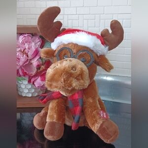 Danson Animated Dancing Signing Moose Plush with Glasses and Santa Hat